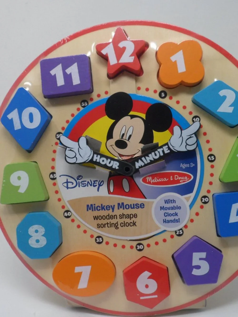 New Melissa & Doug Mickey Mouse Wooden Shape Sorting Clock